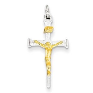 Sterling Silver   18k Gold  plated Crucifix Charm