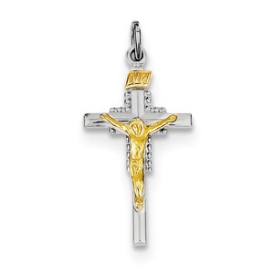 Sterling Silver Rhodium plated   Vermeil INRI Crucifix Charm