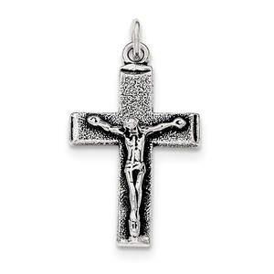 Sterling Silver Antiqued Squared Cross Crucifix Pendant