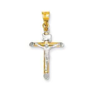 14k Two tone   Rhodium INRI Crucifix Pendant