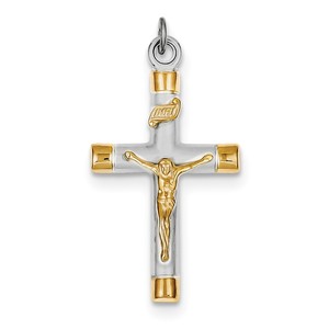 Sterling Silver Rhodium plated   18k Gold plated Crucifix Pendant