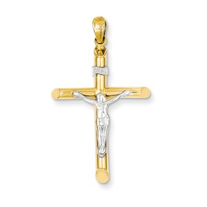 14k Two tone Hollow Crucifix Pendant