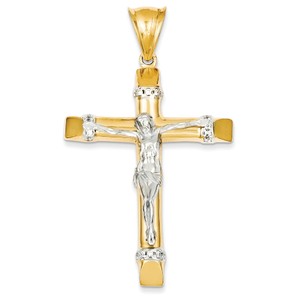 14k Two tone CZ Crucifix Pendant