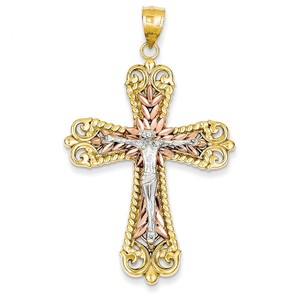 14k Tri color Crucifix Cross Pendant