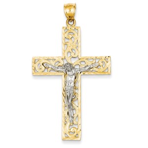 14k Two tone Diamond cut Crucifix Pendant