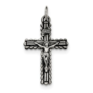 Sterling Silver Antiqued and Brushed INRI Crucifix Pendant