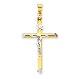 14k Two tone   Rhodium INRI Crucifix Pendant