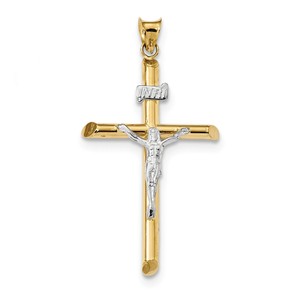 14k Two Tone Polished Jesus Crucifix Pendant