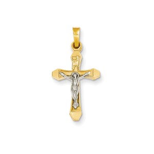 14k Two tone INRI Hollow Crucifix Pendant
