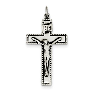 Sterling Silver Antiqued INRI Crucifix Pendant