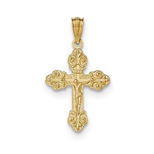 14k Gold Polished INRI Small Crucifix Pendant