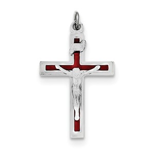 Sterling Silver Rhodium plated Enameled Crucifix Pendant
