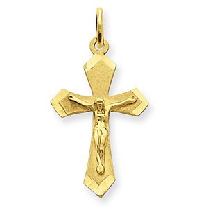 14k Yellow Gold Satin   Diamond Cut Crucifix Charm