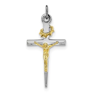 Sterling Silver Rhodium plated   Gold tone INRI Crucifix Cross Pendant
