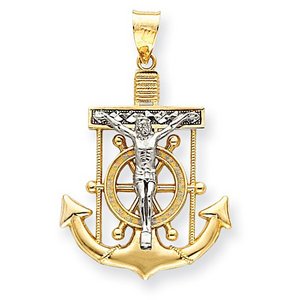 14K Two Tone Gold Mariner s Cross Pendant