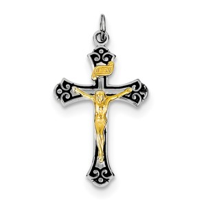 Sterling Silver Rhodium plated   Vermeil Crucifix Pendant