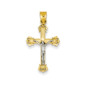 14K Two tone Diamond cut Crucifix Pendant