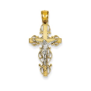 14k Two tone Crucifix Pendant