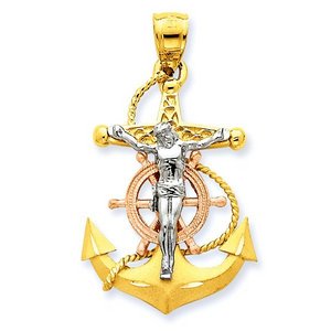 14K Tri Color Gold Mariner s Cross Pendant