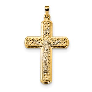 14k Two tone Polished and Textured INRI Crucifix Pendant