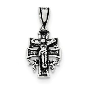 Sterling Silver Antiqued Mini INRI Crucifix Pendant
