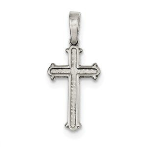 Sterling Silver Polished and Texture Center Finish Cross Pendant