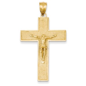 14K Textured Crucifix Latin Cross Pendant