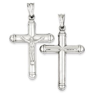 Sterling Silver Rhodium plated Reversible Crucifix Pendant