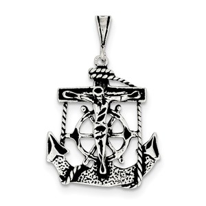 Sterling Silver Antiqued Mariner Crucifix Charm