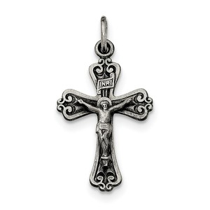 Sterling Silver Antiqued and Brushed INRI Crucifix Pendant