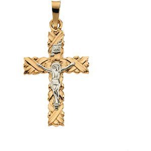 14K Two Tone Gold Crucifix Pendant