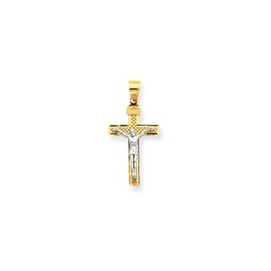 14K Two tone D C Medium Block Lattice Cross w Crucifix Pendant