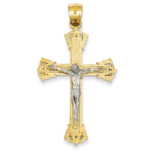 14k Two tone Diamond cut Crucifix Pendant
