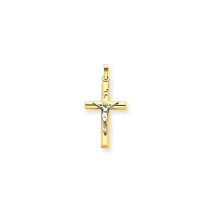 14k Two tone INRI Hollow Crucifix Pendant