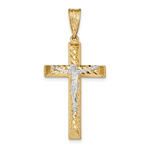 14k Two tone Diamond cut Crucifix Pendant