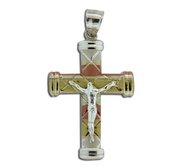 Sterling Silver Tri color Crucifix Cross Pendant