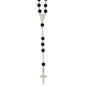 Sterling Silver 32in Black Bead Rosary