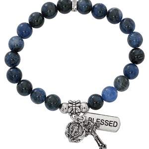 Two Decade Rosary Stretch Bracelet with Simulated Blue Lapis Beads