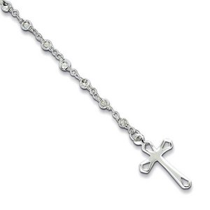 Sterling Silver   Freshwater Cultured Pearl Rosary Cross Bracelet