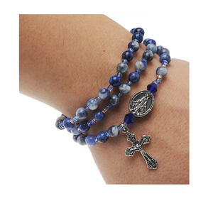 Twistable Full Rosary Bracelet with Simulated Blue Lapis Agate Beads