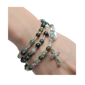 Twistable Full Rosary Bracelet with Simulated India Agate Beads