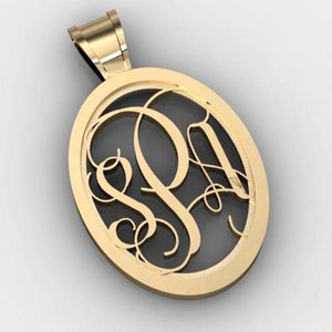 Oval Monogram 3 Letter Vine Cut Out Pendant