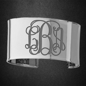Sterling Silver Fancy Cuff Monogram Bangle Bracelet