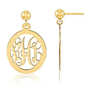 Oval Shaped Monogram Vine Script Post Dangle Earrings