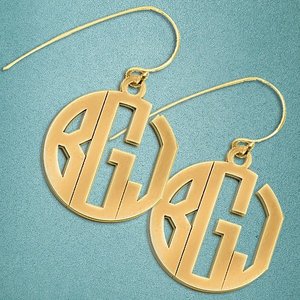 Monogram Block Round Cut Out Earrings w  Kidney Wire