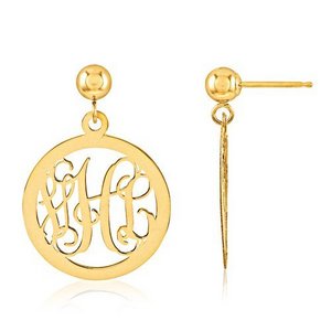 Monogram Vine Script Round Post Dangle Earrings