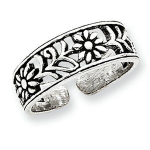 Sterling Silver Antiqued Flower Toe Ring