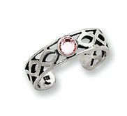 Sterling Silver Antiqued w  Pink CZ Toe Ring