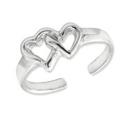 Sterling Silver Solid Double Heart Toe Ring
