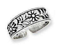 Sterling Silver Antiqued Flower Toe Ring